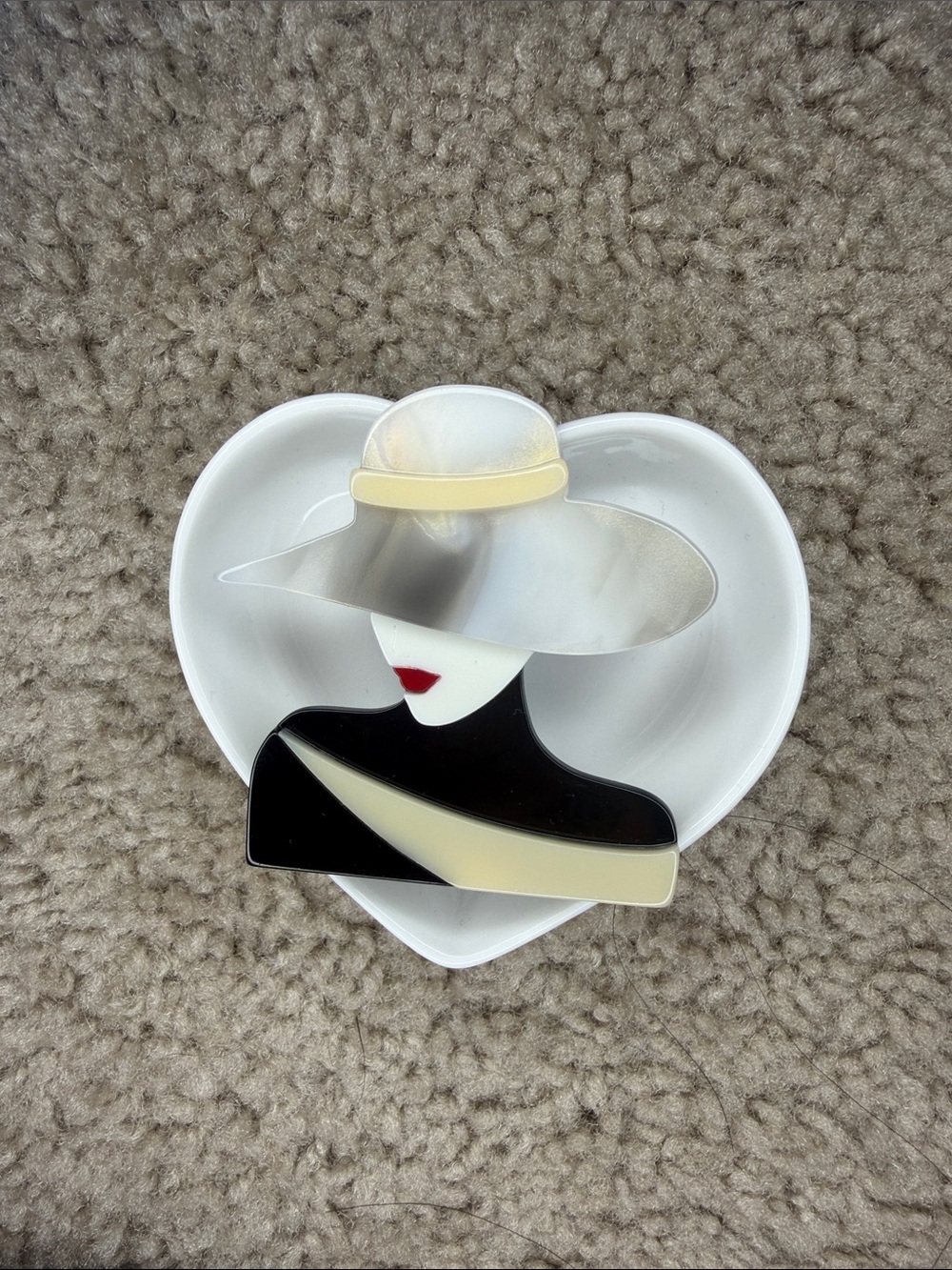Stylish Lady Hat Brooch in Black, White & Cream